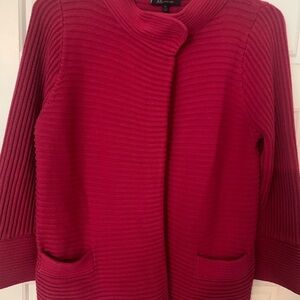 Anne Klein Ribbed Cardigan in Rich Red or pink